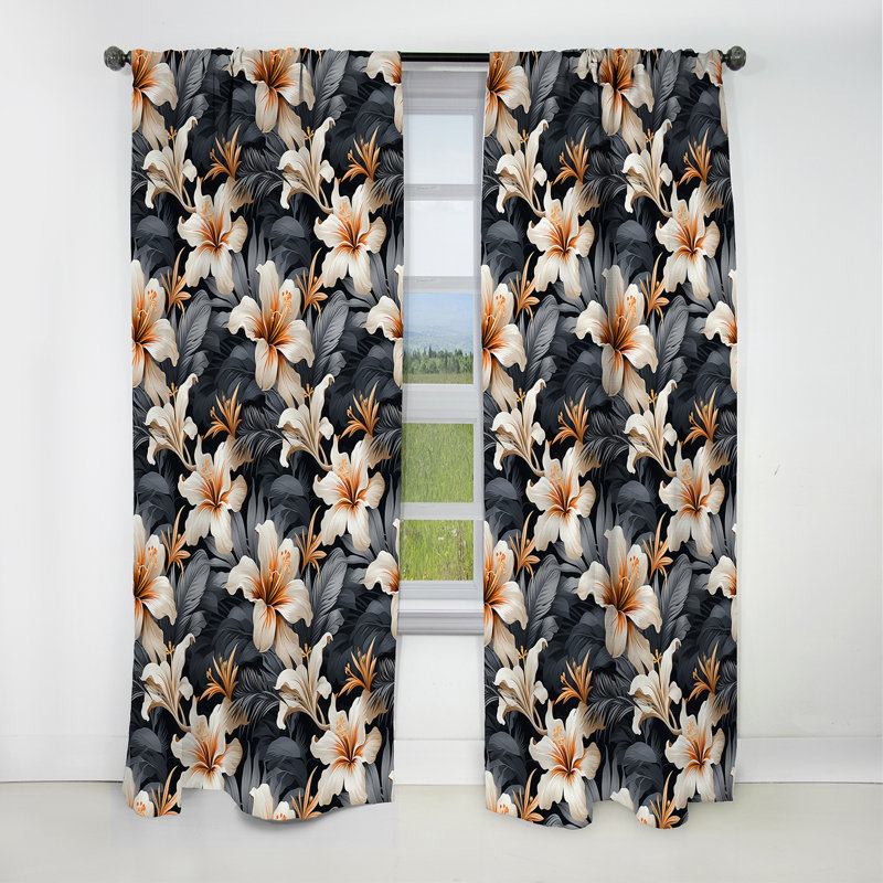 Motif tropical tropique monochrome III - Rideau à motif floral - Rideau occultant - 1 panneau, L 52 po x L 63 po