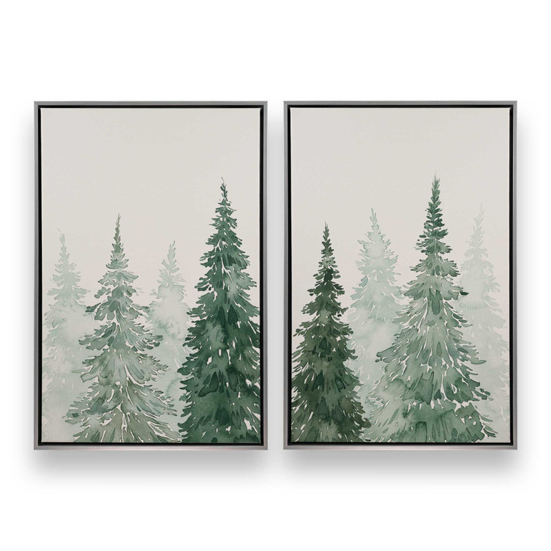 Whispering Spruce Shadows, ensemble de 2, Cadre flottant en chrome poli, H 19 po x l 26 po