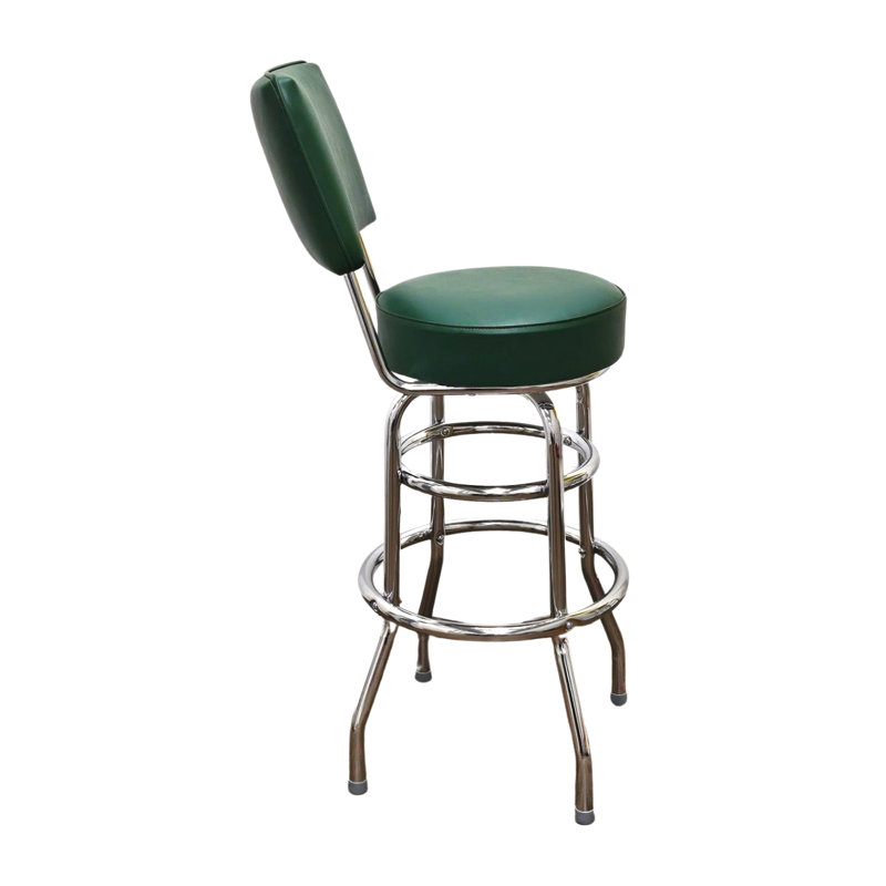 Green Leather 30'' Swivel Bar Stool with Metal Frame