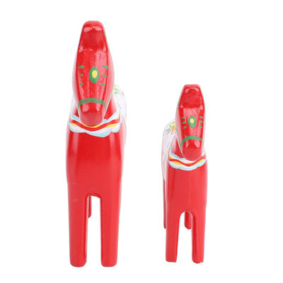 Ensemble de 2 figurines de cheval suédois en bois peintes à la main pour fournitures de mariage rouge