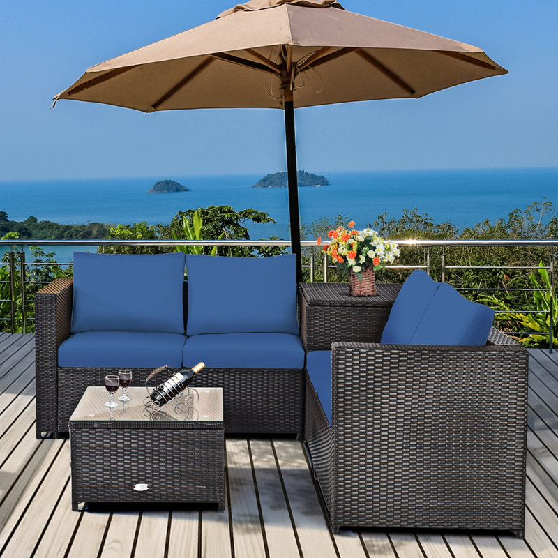 Garren 8 - Person Patio Conversation Set with Cushions, Navy