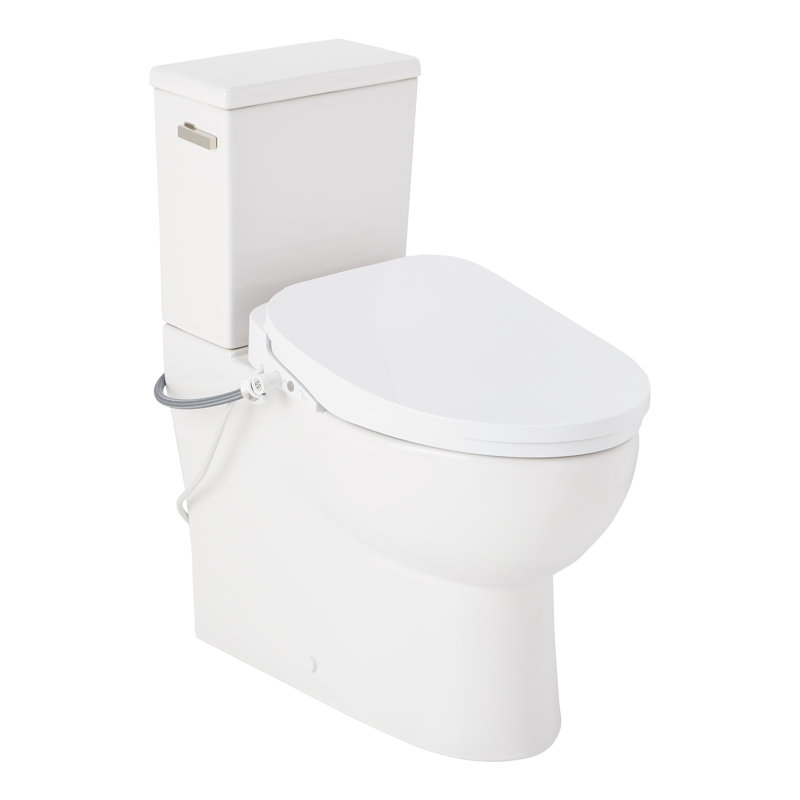 Lavrik Two-Piece Skirted Elongated Toilet with Reversible Tank - Bidet seat - Polished Nickel Handle, Polished Nickel