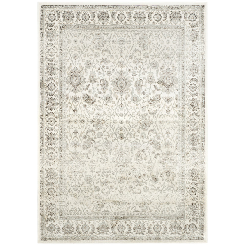 Setser Garden Viscose Oriental Rug in Beige/Gray, Rectangle 4' x 5'3"