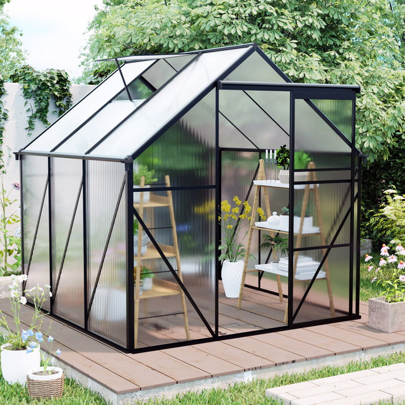 Base surélevée en polycarbonate et serres en aluminium robustes
