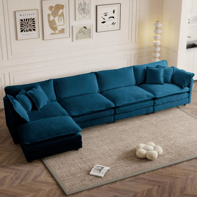 Clitheroe 5-Seaters 146.6" Modular L-Shaped Chenille Upholstered Sectional Sofa, with Movable Ottoman