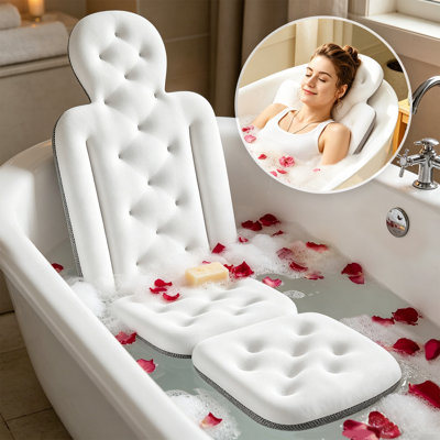 Full Body Bath Pillow for Bathtub, Thick Bathtub Cushion, Luxury Tub Pillow for Bath for Headrest Neck and Back Support White 51" x 16"