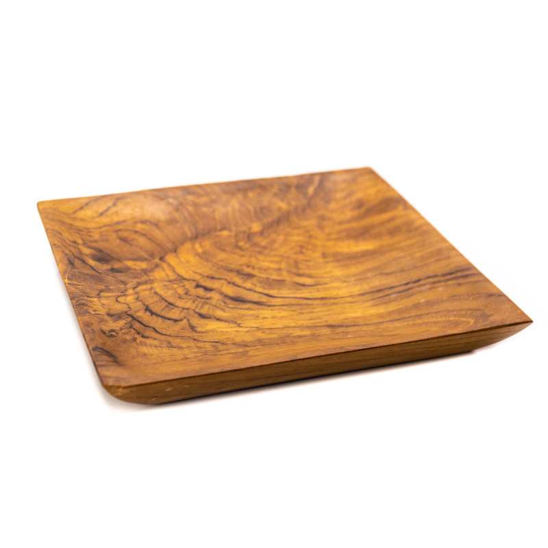 Assiette carrée en bois de teck - grand (ensemble de 2)