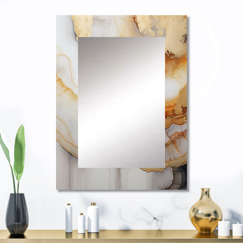 Beige et orange minimalisme Stone Geode I - miroir mural en pierre Geode, miroir décoratif traditionnel, impression d'art en métal