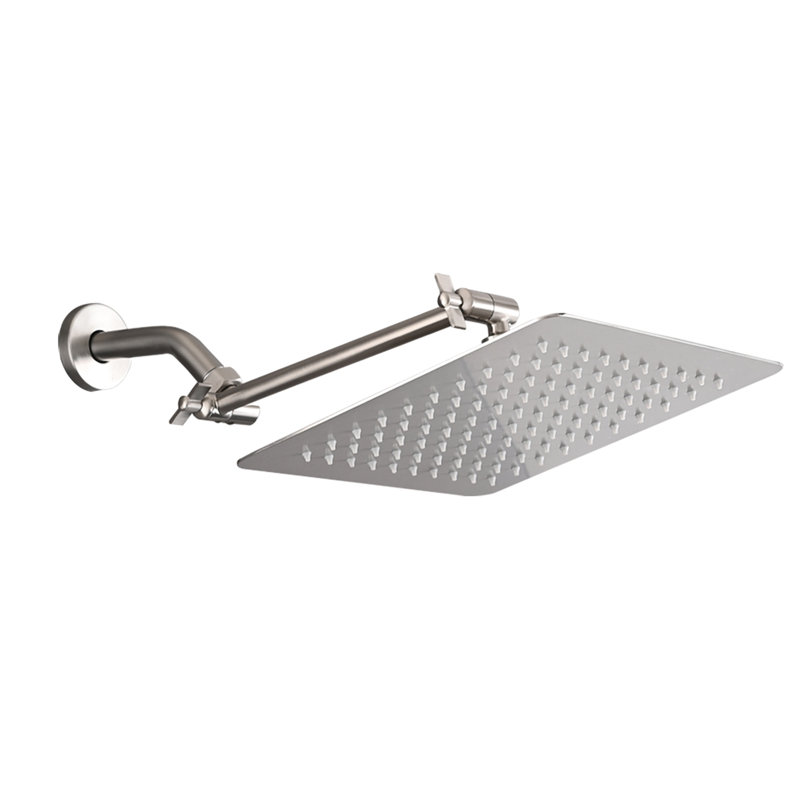 10" Square Stainless Steel Shower Head - Brushed Nickel, Rainfall & High , Corrosion , Adjustable Arm Wall Mount, Scaling- Nozzle Feature Nickel Rainfall, Self-Cleaning, For Scaling Prevention