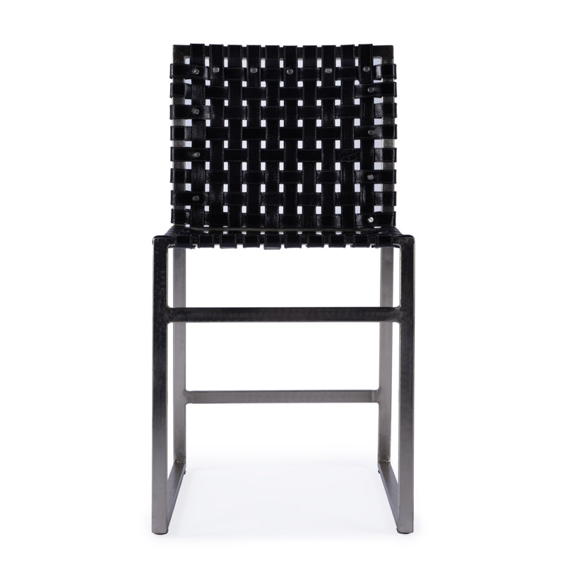 Chaise en cuir véritable Augusta, Noir / argent
