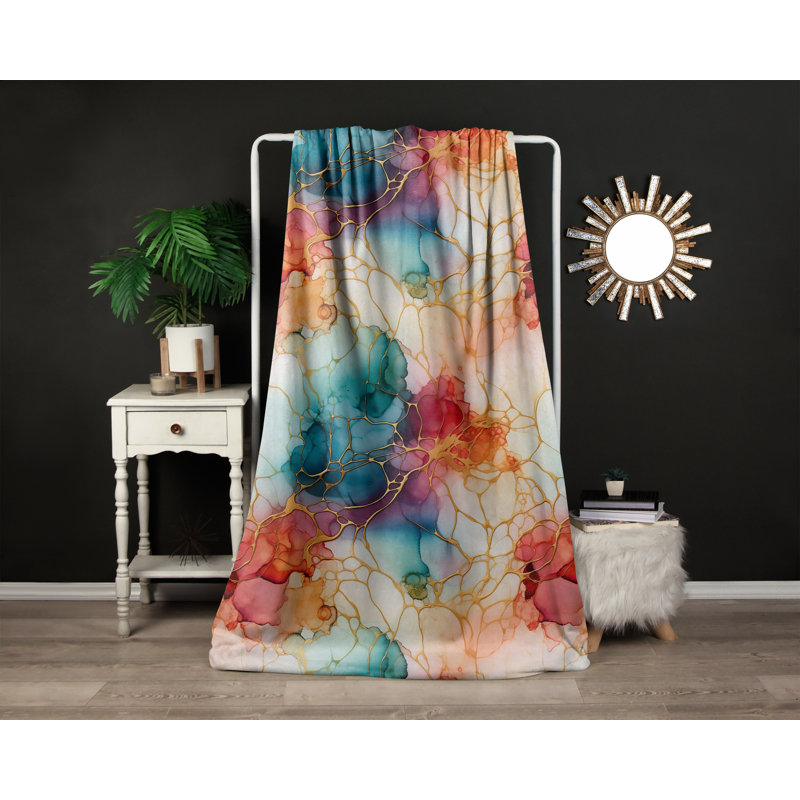 Throw Blanket, 51" W x 60" L, Abstract, Red/Orange/Blue