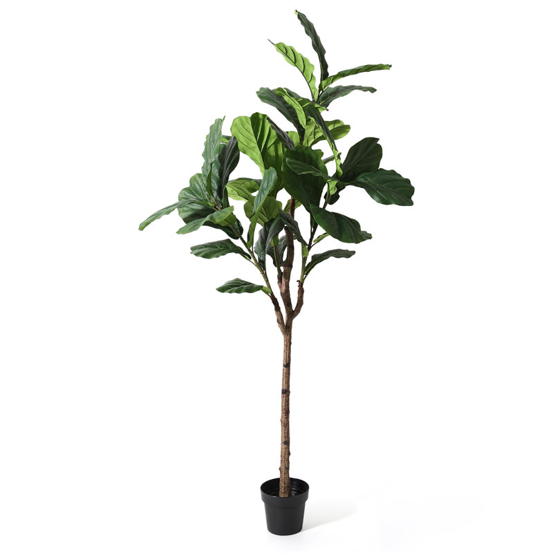 Fake Plants 82.6'' Tall Artificial Fiddle Leaf Fig Tree in Black Pot for Home Office Décor