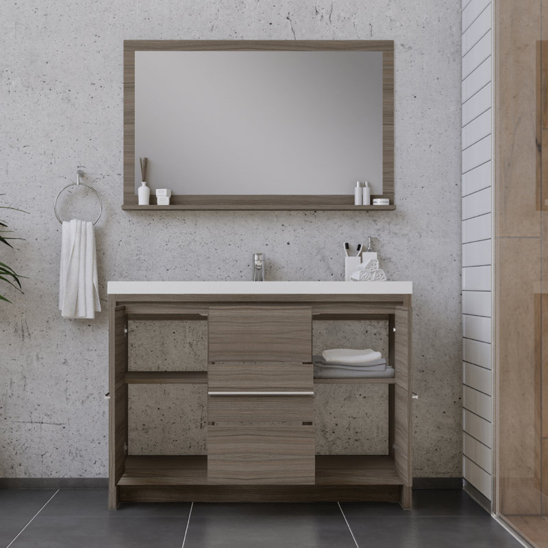 Feike 48'' Single Bathroom Vanity with Solid Surface Top, Gray
