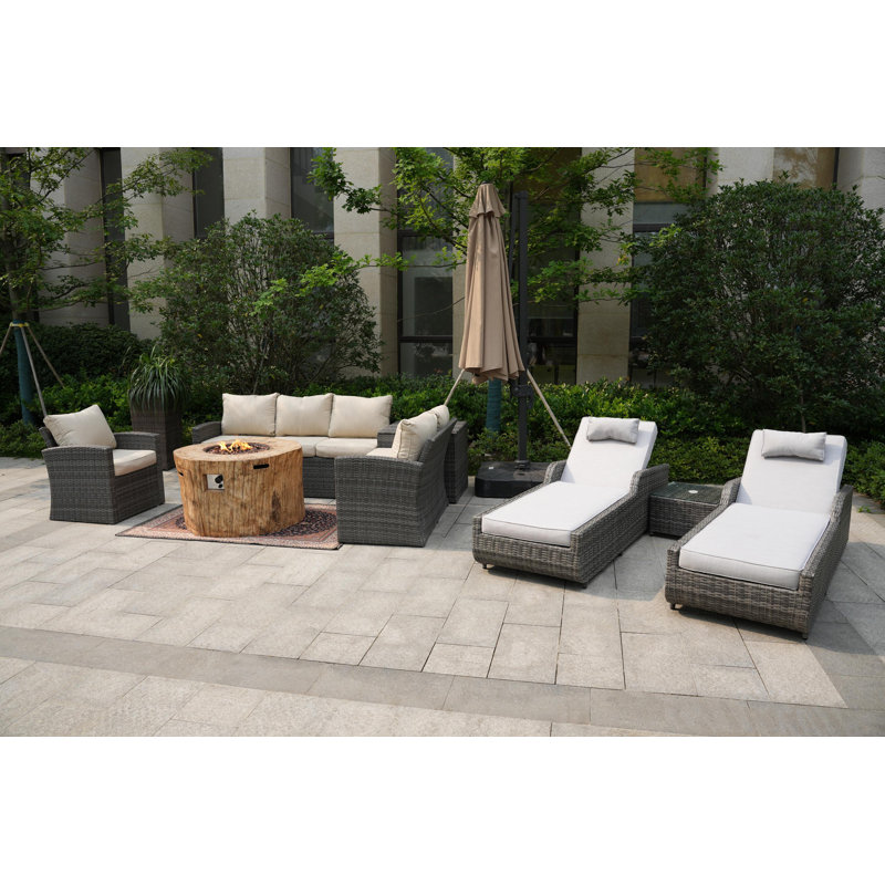 Almanza 8 - Person Patio Conversation Set with Cushions, Beige/White, Gray