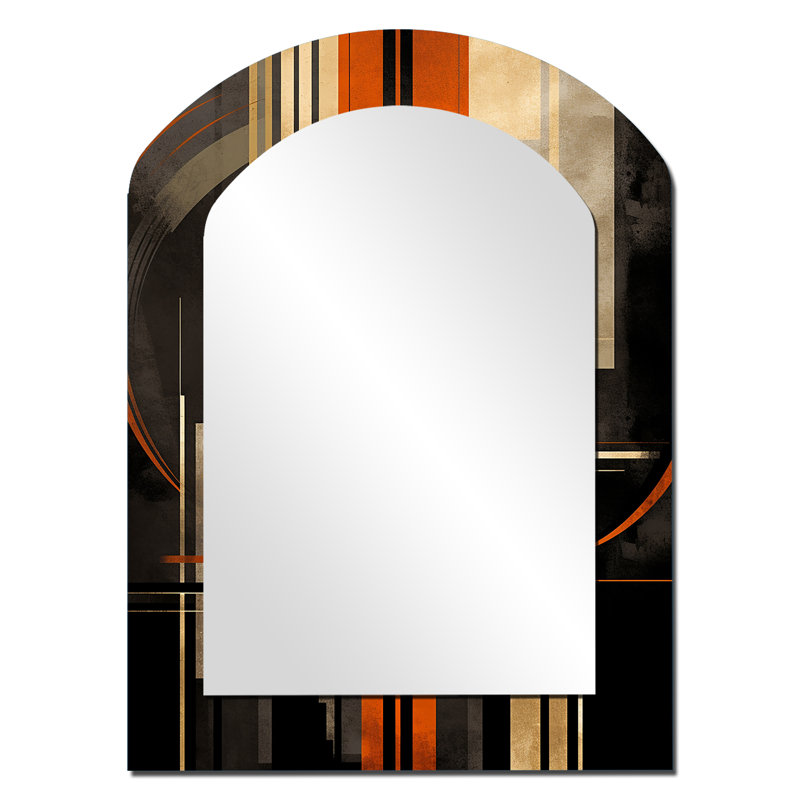 Vecteurs orange et gris I - miroir mural orange, 34 po x 25 po