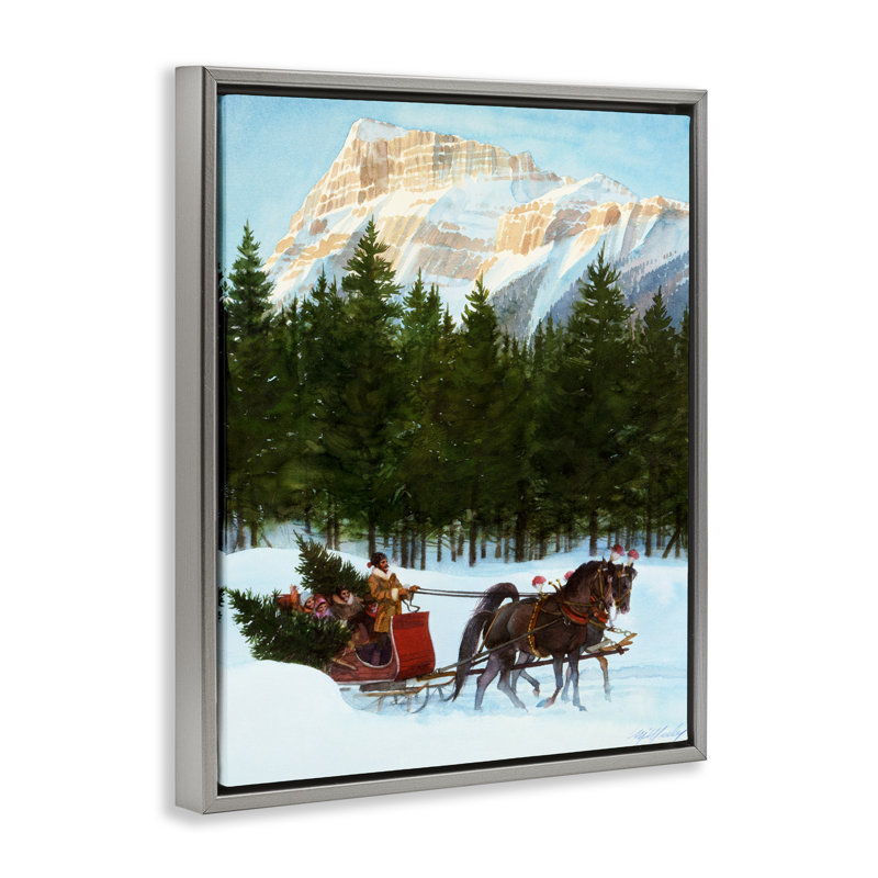 Sleigh Ride Carrying Trees Floating Frame, design by Wind River Studios, Lustre Grey Floater Frame, 31" H x 25" W