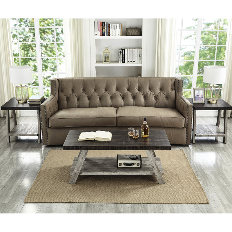 3 tables basses avec tablette en bois de style contemporain gris et noyer vieilli, Espresso, Grey