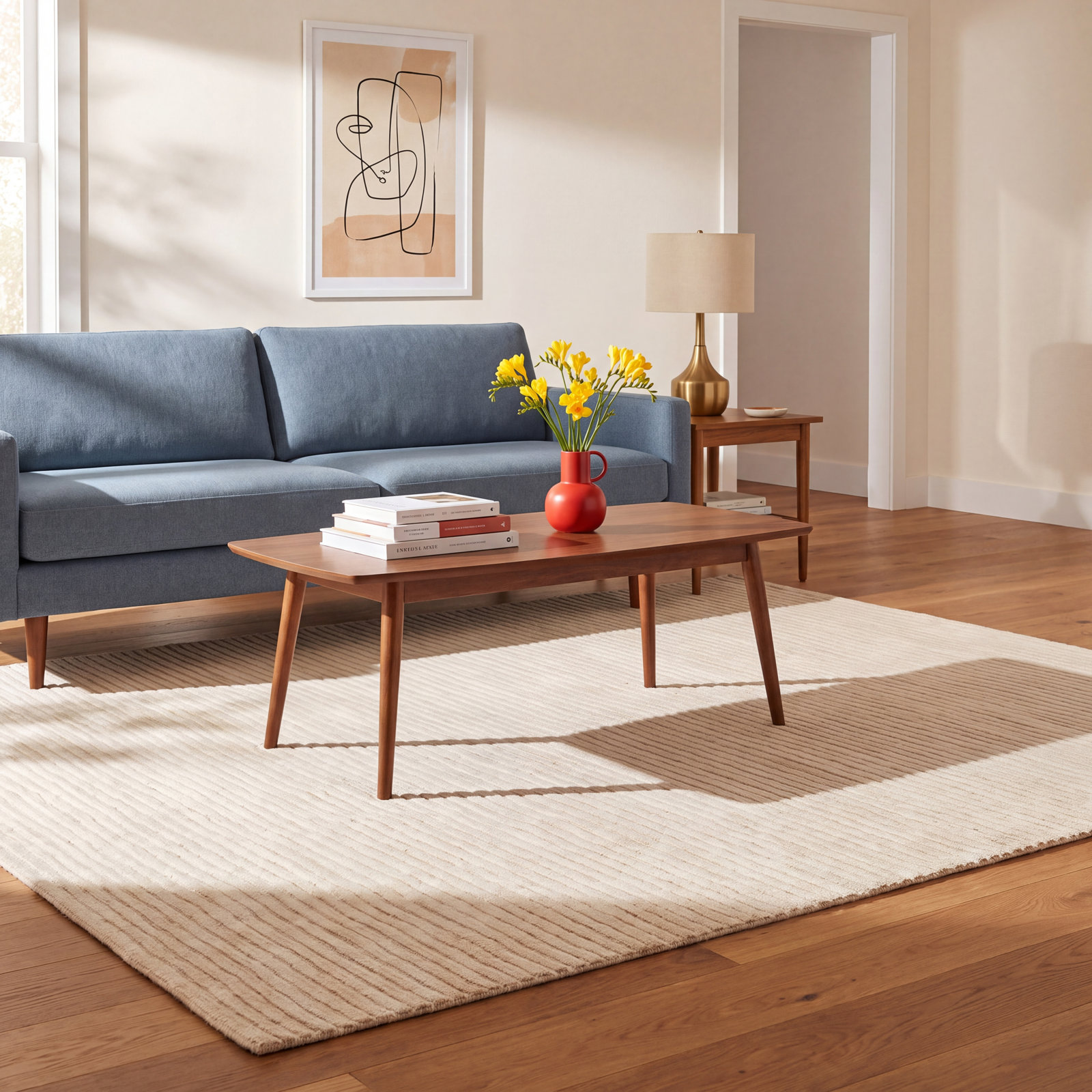 Guiness Beige Hand-Loomed Wool Rug, Rectangle 5' x 8'