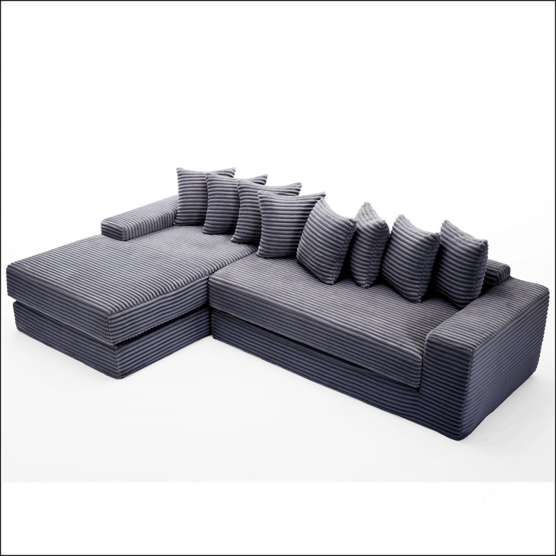 Oversize Cloud Sectional Couch, L-Shape Sofa, Convertible Floor Sleeper, No Assembly, Eight Pillows, 3-In-1, Side Pocket, Corduroy