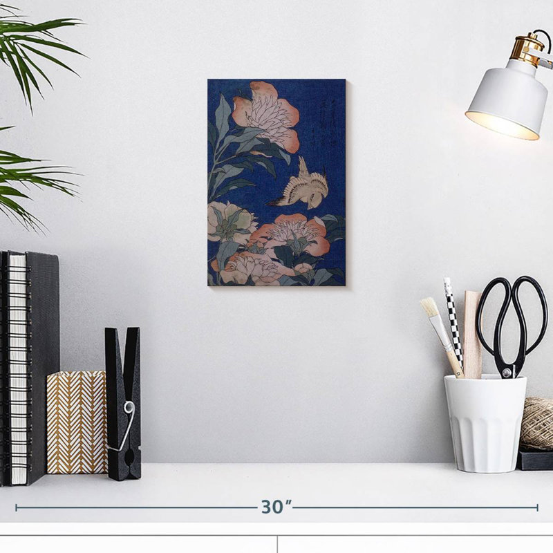 Brampt Peonies And Canary 1834, 12" H x 8" W