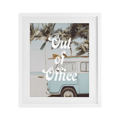 Retro Out Of Office Beach Framed Print Under Glass, design by Lil' Rue