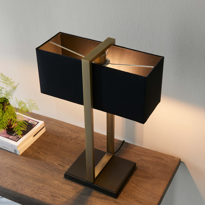 Quellenhof 50cm Table Lamp , Matte Antique Brass Base/Black Shade