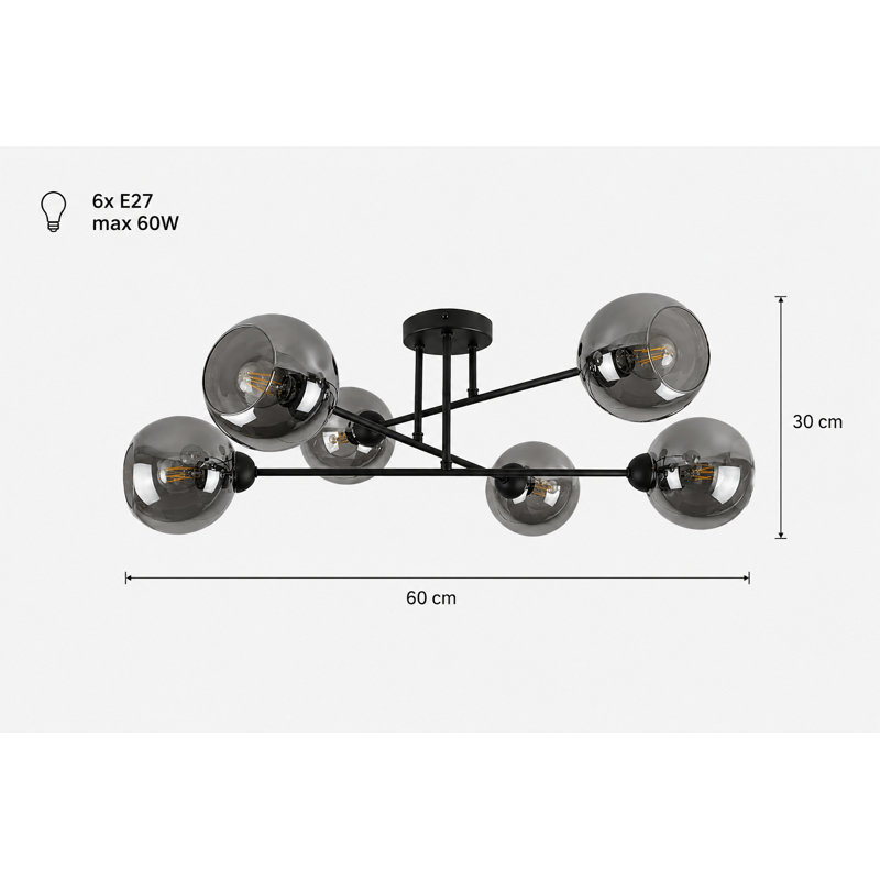 Odilon Glass Semi Flush Mount, Smoky
