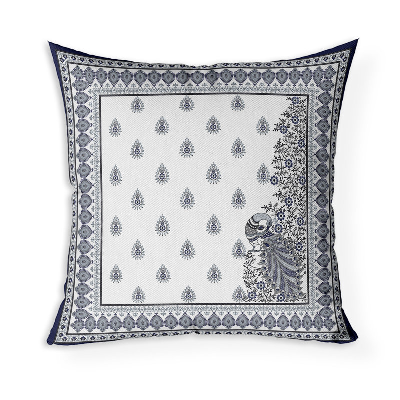 Coussin décoratif intérieur / extérieur Indian Gardenia, H 16 po x l 16 po, Gris / blanc