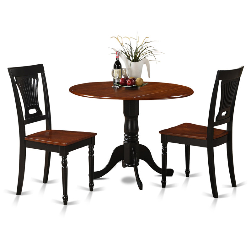 3 Piece Kitchen Table Set for Small Spaces Contains a Round Dining Table with Dropleaf and 2 Dining Room Chairs, Buttermilk & Cherry