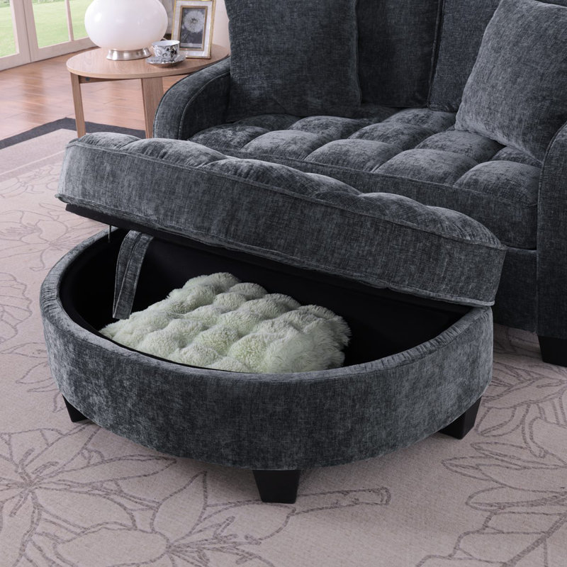 Two-Seater Sofa, Double Sofa Chaise Longue, With Irregular Armrests And Backrests, Footrest With Storage Space, Comes With Two Small Throw Pillows, Suitable For Living Room And Bedroom