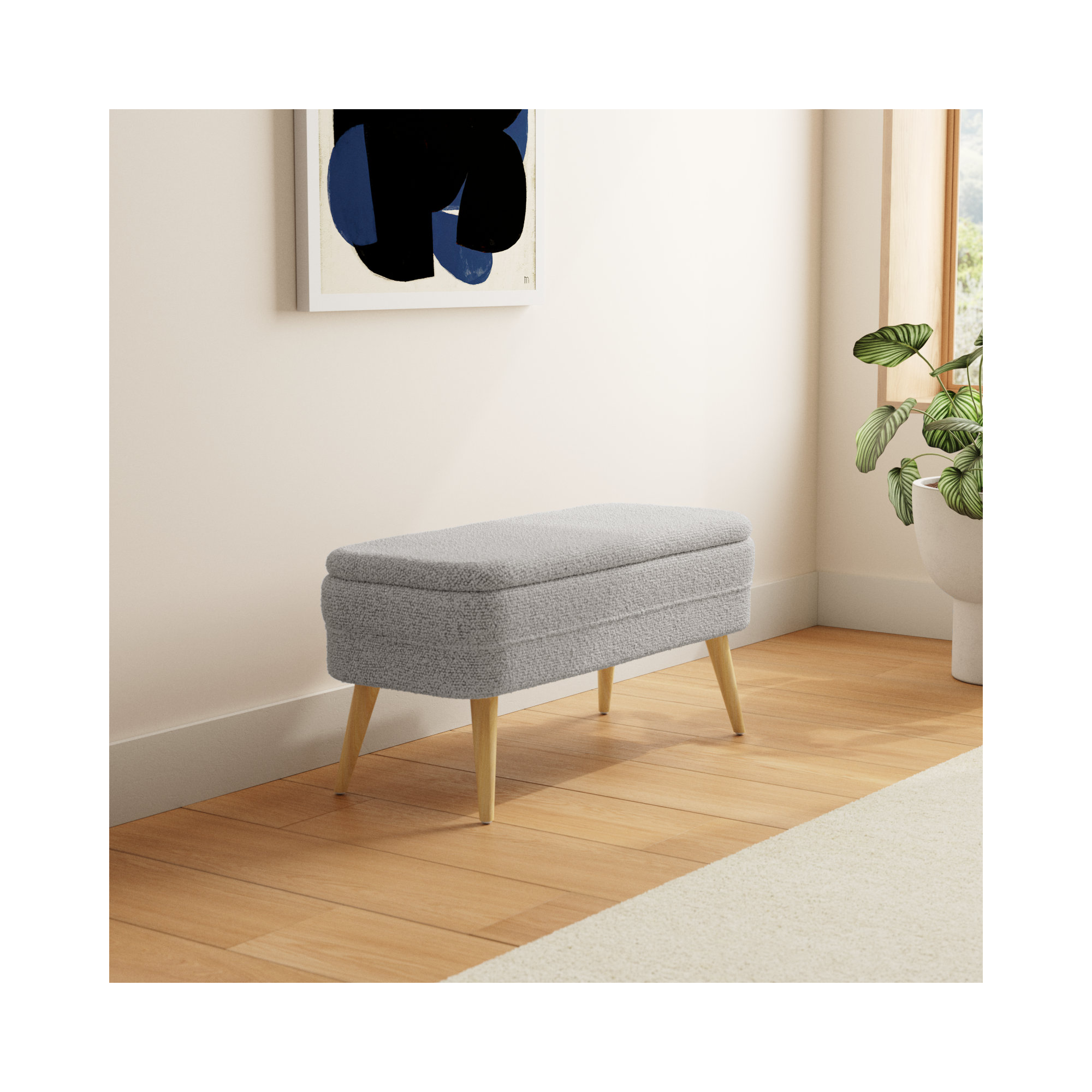 Atchison Wood Upholstered Storage Bench with Wood Legs 40" x 16" x 19", Gray