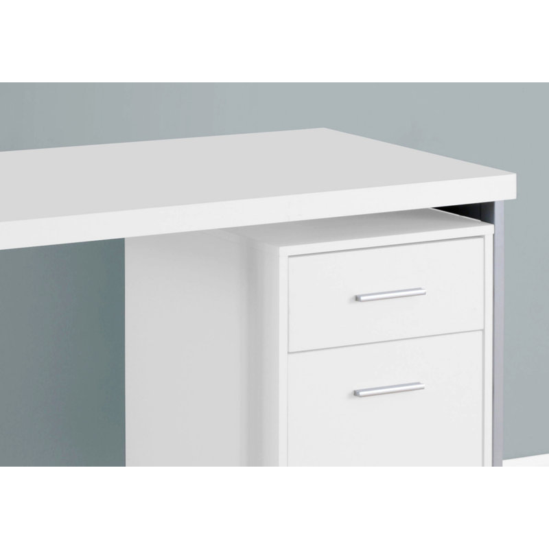 Bureau d'ordinateur, bureau à domicile avec tiroirs de rangement et structure en métal, Blanc