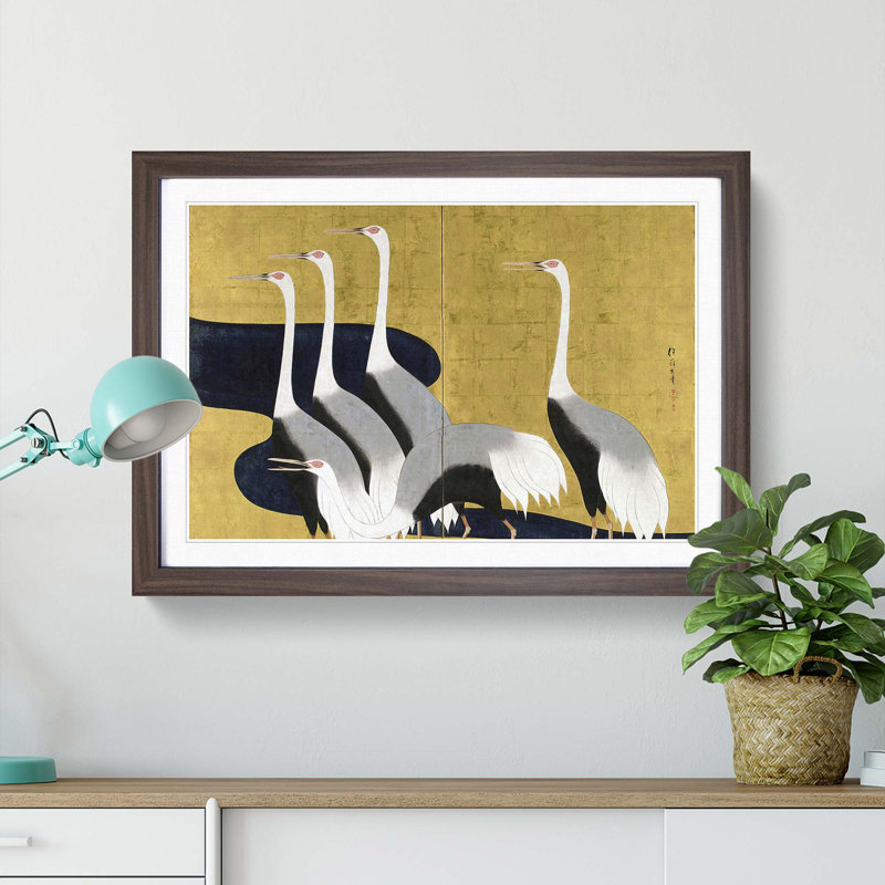 Cranes by Sakai Hoitsu - Picture Frame Painting Print, 27cm H x 36cm W x 2cm D, Walnut Framed