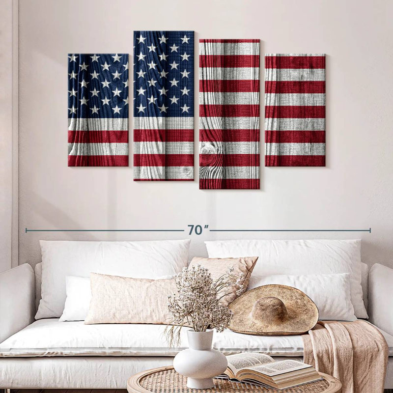Borges US Flag On Wooden Slats, 32"H x 52"W