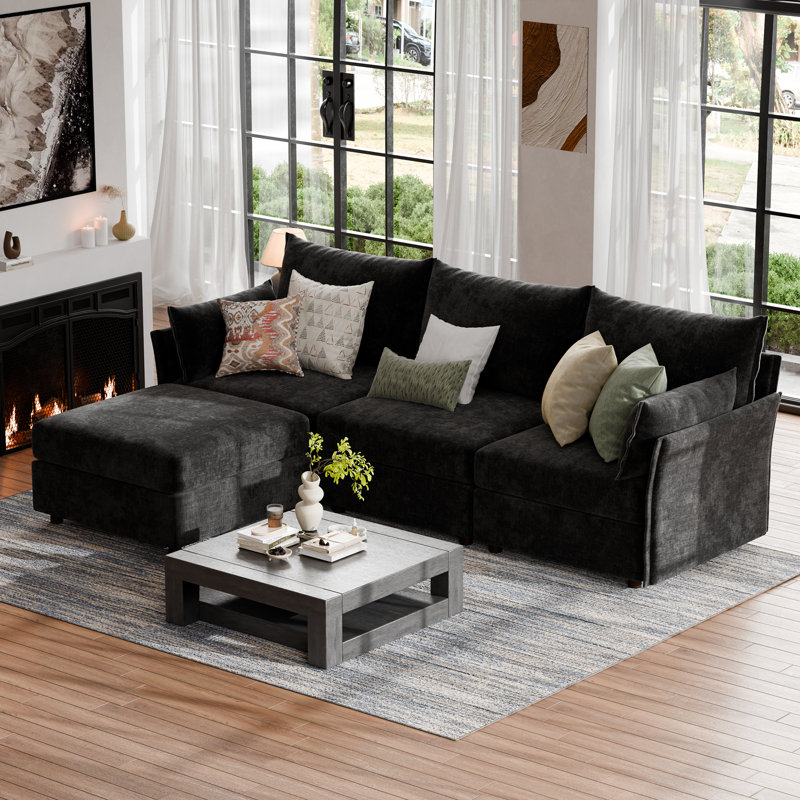 Canapé modulaire réversible de 103 po de large avec échelle et rangement en tissu de chenille de première qualité Merchelle