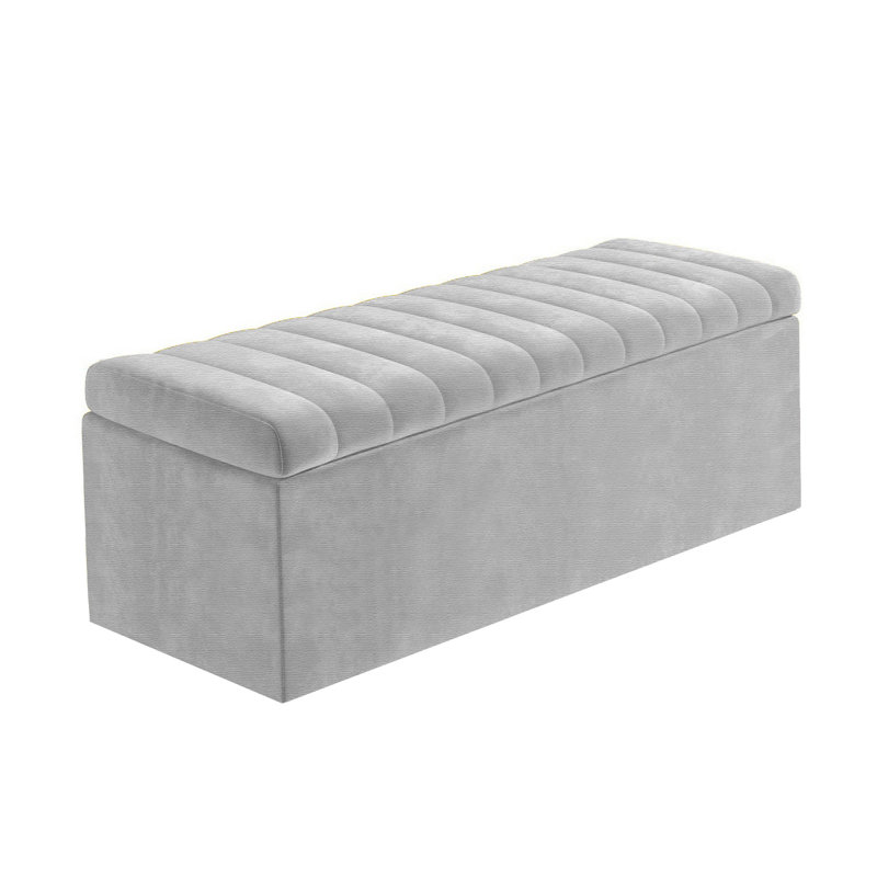 Safar Large Naples Ottoman Storage Box – Multi- Functional Striped Upholstered Blanket Box, 40cm H x 120cm W x 40cm D, Silver
