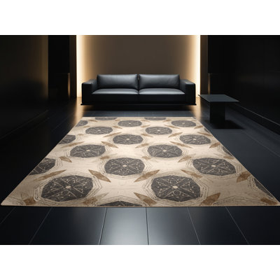 Tapis moelleux moelleux d'inspiration mondiale Ealey - reliure beige