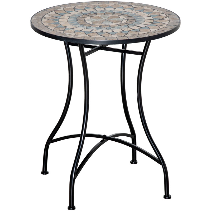 Summer-Louise 60 cm Mosaic Garden Table Small Round Side Table Green and Beige