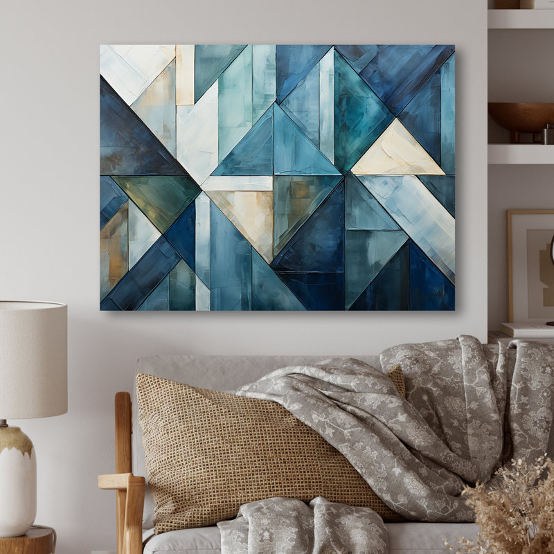 Nautique, formes géométriques blanches et bleues I - Art mural géométrique en métal MT132913, H 30 po x l 40 po x P 1,5 po
