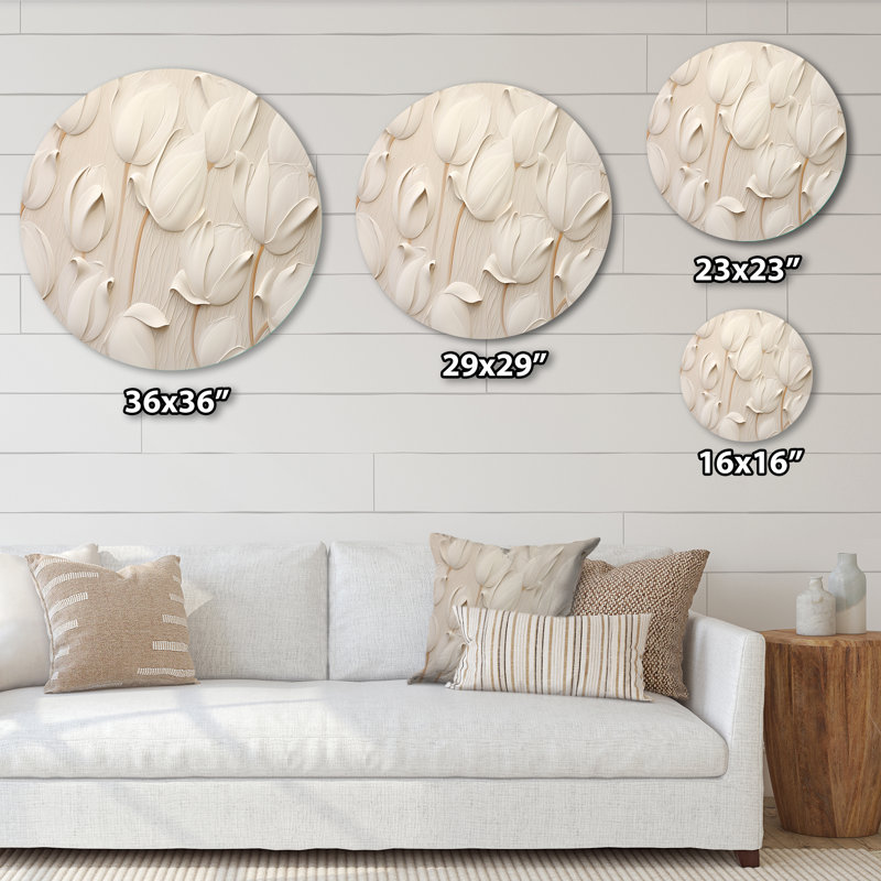 Minimalisme, tulipes blanches symphoniques - art floral rond en métal, H 36 po x l 36 po