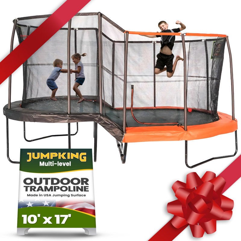 10' x 17' Black Steel Oval Trampoline with Enclosure