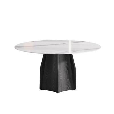 La table ronde blanche de 58,76 po pour la salle à manger, en marbre artificiel avec base en bois massif, peut accueillir une table, un bureau et de 6 à 8 personnes.