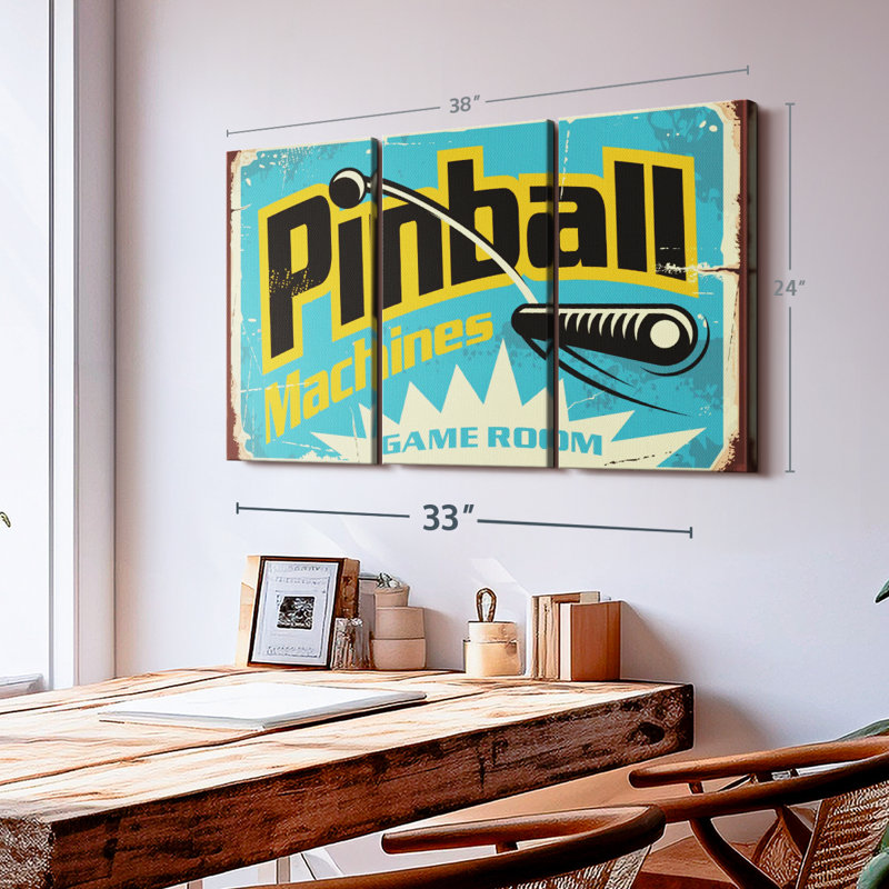 «Pinball Machine Game Room» sur toile, H 24 po x l 38 po x P 1,25 po