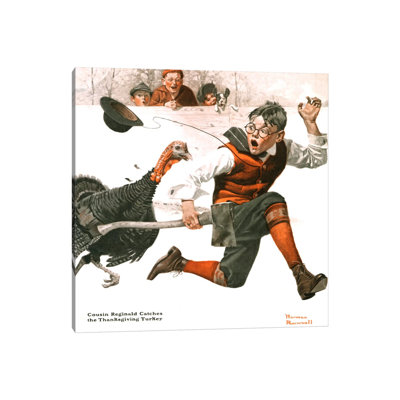 Cousin Reginald Catches The Thanksgiving Turkey by Norman Rockwell - Wrapped Canvas Graphic Art