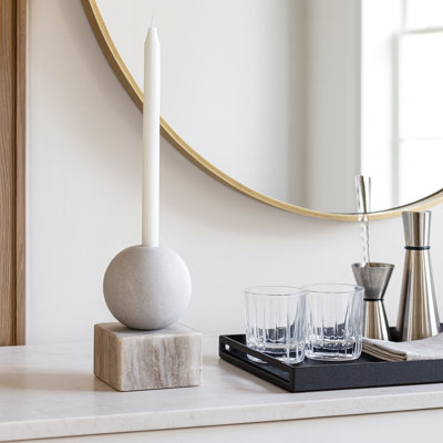 Modern Candle Holder Marble Sphere and Polished Block Base - Decorative Candle Holder for Home and Living Room Styling - Luxury Sculptural Tabletop Candle Holder For A Timeless Ambiance Setting