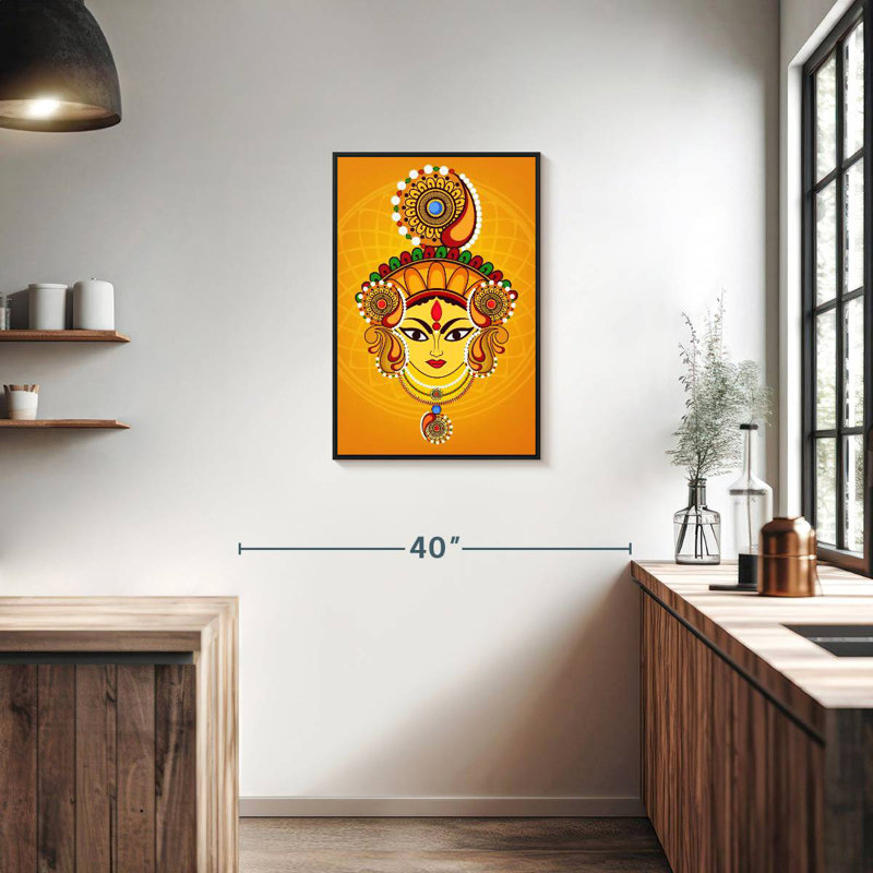 Maa Durga, Cadre flottant noir, 21 po x 31 po