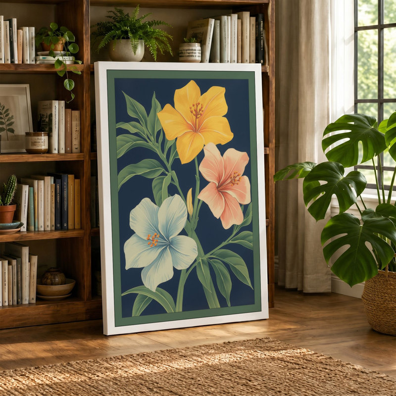 Three Blooms Botanical - Wrapped Canvas, 30x20 - 76.2 x 50.8 cm, Terracotta Border