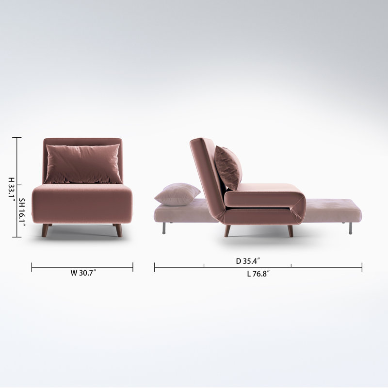 Jacquelyn 32" Wide Convertible Chair, Pink Velvet, 31.9"