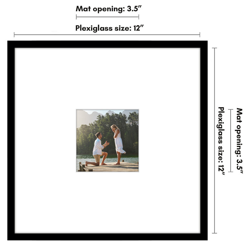 Americanflat 12x12 Picture Frame - Use as 4x4 Frame with Mat or 12x12 Frame Without Mat - Thin Photo Frame with Plexiglass - Black