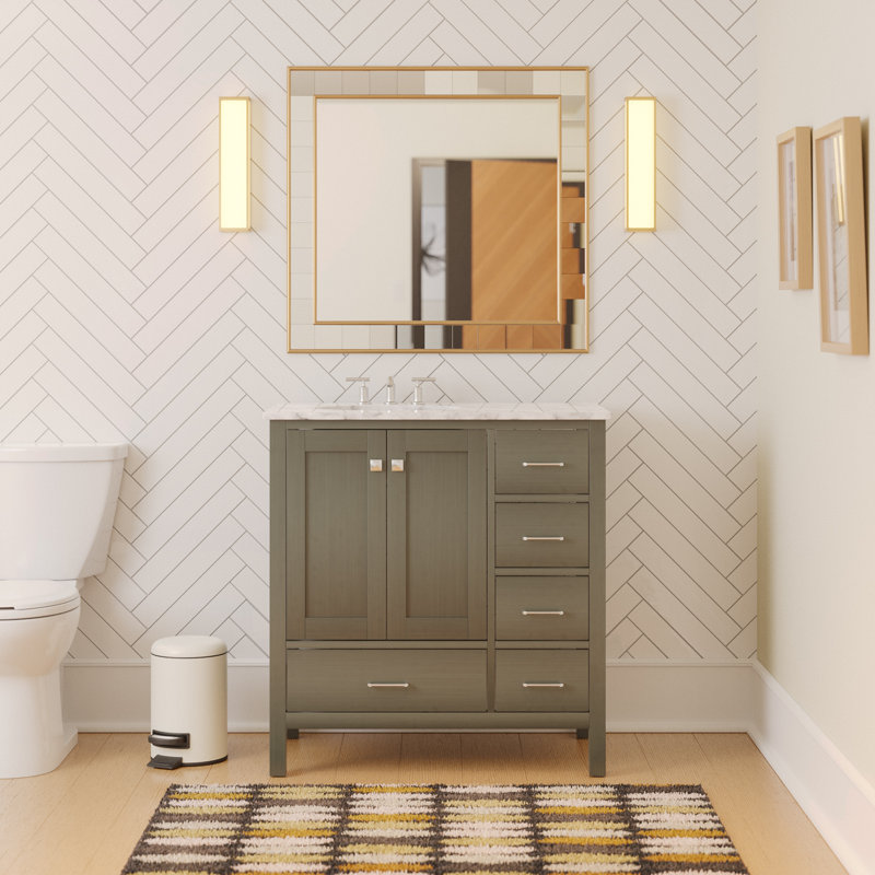 Ensemble de meuble-lavabo simple 36 po Claudett, Gris patiné, Marbre de Carrare